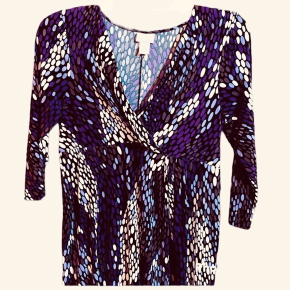 Motherhood Maternity Vneck Purple print 3/4 Sleeve Dress size M - Picture 1 of 12